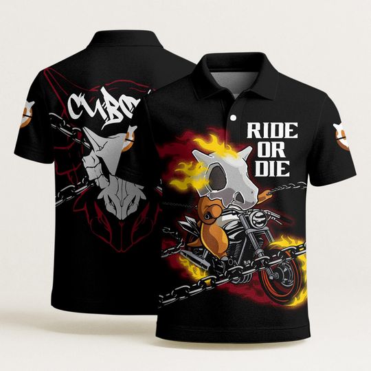 Discover Cubone Polo Shirt, Skull Fire Biker Graphic Polo, Vintage Summer Beach Polo
