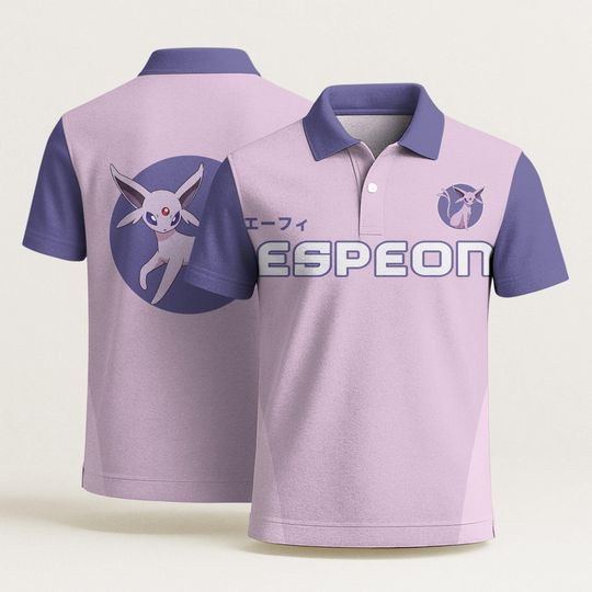 Espeon Polo Shirt, Unisex Graphic Pastel Psychic Style Polo, Vintage Aloha Summer Beach Shirt