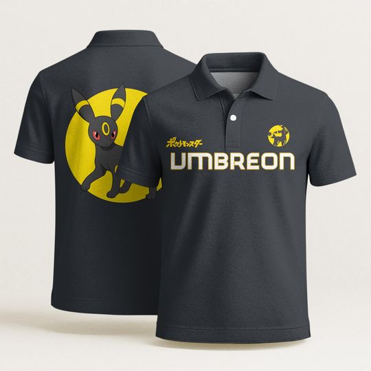Umbreon Graphic Polo Shirt, Unisex Tropical Aloha Polo, Moonlight Dark Style Polo