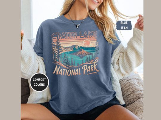 Discover Vintage Crater Lake T-Shirt, Retro Nature Tee, Gift for Outdoorsy Friends, Mountain Lake