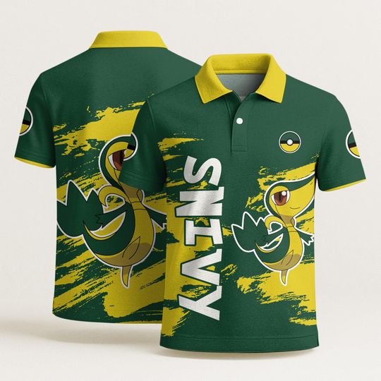 Discover Snivy Polo Shirt, Unisex Graphic Polo, Kawaii Aloha Shirt, Summer Beach Polo