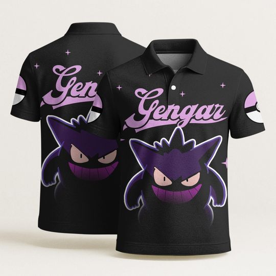 Gengar Polo Shirt Unisex Vintage Graphic Aloha Summer Beach Retro Vacation
