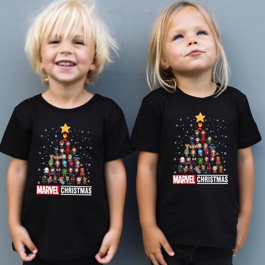 Marvel Christmas Tree Shirt, Avengers Superhero T-shirt, Avengers Fans Xmas Tee, Spidey and His Amazing Friends, Kids Holiday Shirt Gift