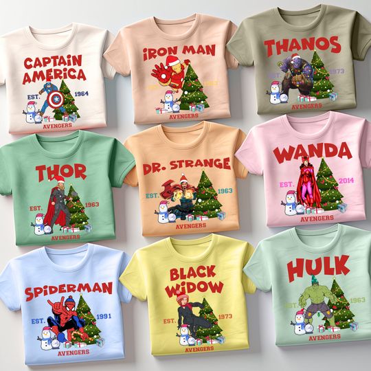 Discover The Avengers Christmas Family Matching Shirt, Disney Christmas Shirt, Captain America and Spiderman Shirt, Christmas Gift for Marvel Fan