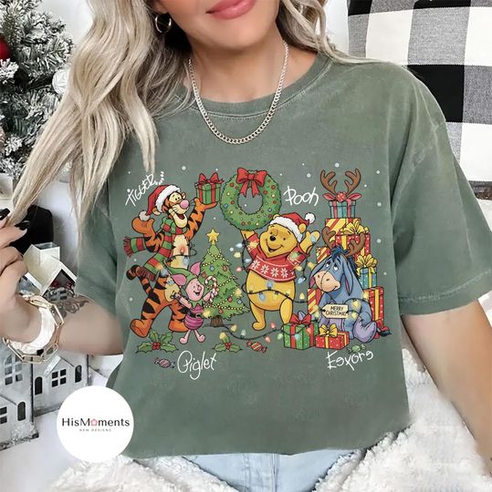 Discover Vintage Winnie The Pooh Christmas Signatures shirts, Disney Christmas Party T-Shirt, The Pooh Eeyore Tigger Piglet Christmas Sweatshirt
