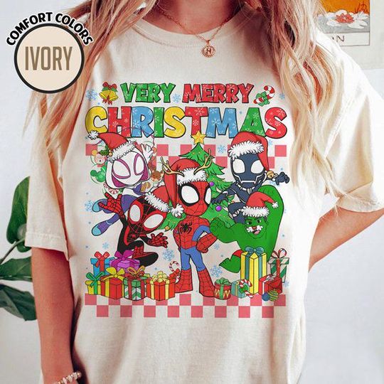 Very Merry Christmas Spidey And His Amazing Friends Shirt, MCU The Avengers Spider-Man Christmas Shirt,Disneyland Family Trip Matching Shirt