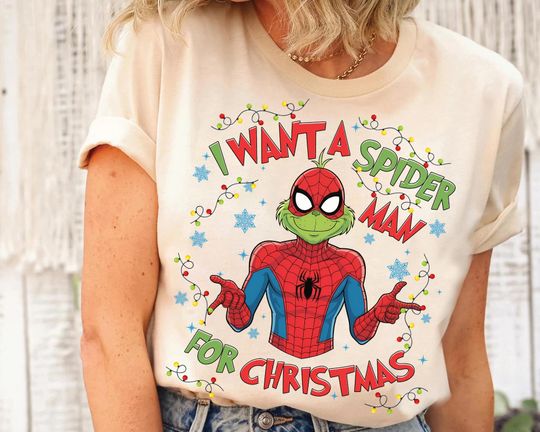 Discover Marvel Spider-Man Christmas Lights shirt, Marvel Christmas Tee, Spider-Man Costume Christmas, I Want A Spider Man For Christmas T-shirt