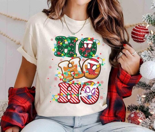 Marvel Spidey and His Amazing Friends Ho Ho Ho Christmas Lights Shirt, The Avengers Spider-Man Christmas Shirt, Spider-Man Christmas