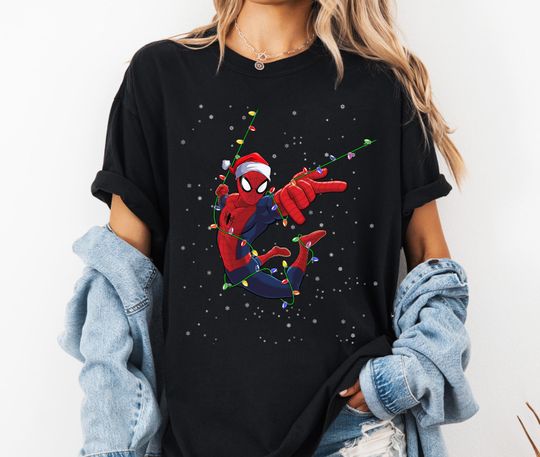 Discover Marvel Spider-Man Christmas Lights T-Shirt, Spider-man Marvel Avengers Christmas Shirt, Disneyland Trip Tee, Marvel Christmas Family Shirt