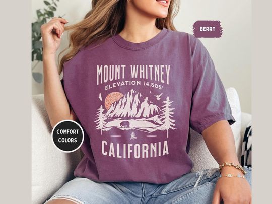 Discover Comfort Colors Mount Whitney California Garment-Dyed T-shirt, Unisex Tee, Vintage Style Shirt, Soft Cotton Top, Mountain Adventure Apparel