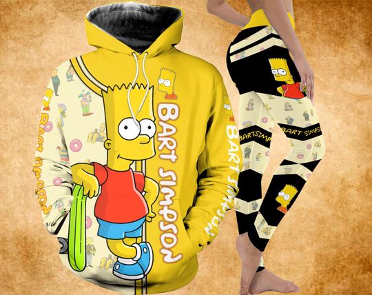 Bart Simpson 3D Hoodie and Leggings Set, Halloween Cartoon Outfit