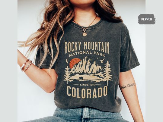Discover Comfort Colors Rocky Mountain shirt, Rocky Mountain National Park Tshirt Colorado Shirt Rocky Mountains Camping Trip Hiking shirt Hiking Tee