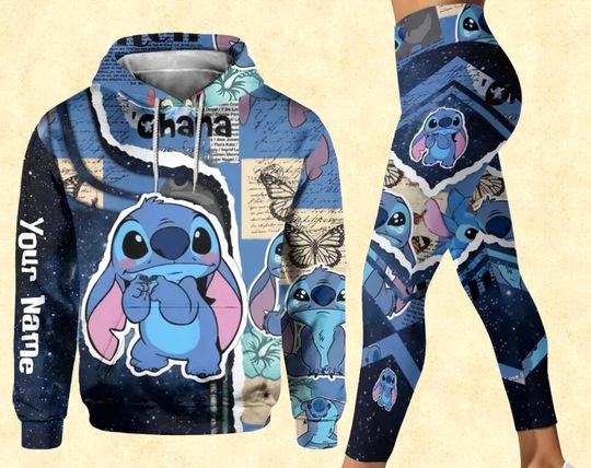 Funny Stitch 3D Hoodie and Leggings Set, Cute Stitch 3D Hoodie and Leggings