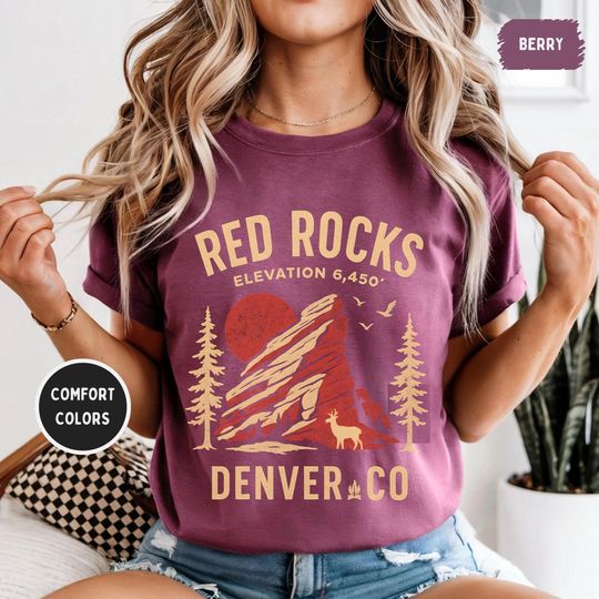 Discover Red Rocks Denver Colorado Comfort Colors T-shirt, Unisex Tee, Vintage Style Shirt, Mountain Graphic Tee, Outdoor Lover Gift, Music Festival