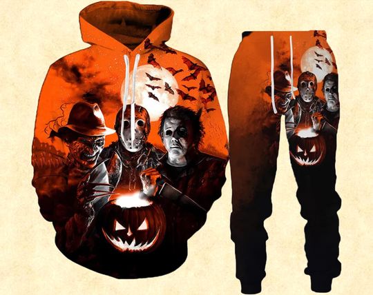 Discover Funny Horror Movies Characters 3D Hoodie And Leggings Set, Horror Halloween 3D Hoodie And Leggings Set, Lover Halloween 3D Hoodie.