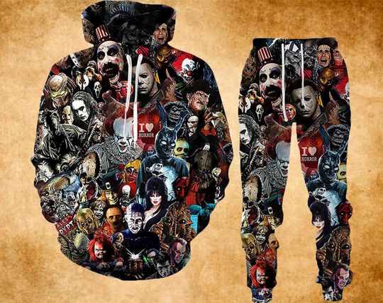 Discover Vintage Horror Movies Characters 3D Hoodie And Leggings Set, Horror Halloween 3D Hoodie And Leggings Set, Lover Halloween 3D Hoodie.