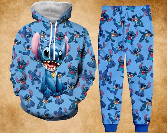 Funny Stitch 3D Hoodie and Leggings Set, Cute Stitch 3D Hoodie and Leggings