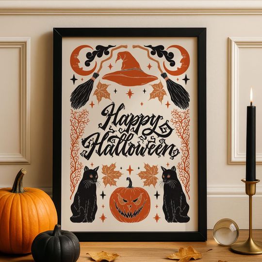 Discover Happy Halloween Vintage Wall Poster - Spooktacular Wall Art for Your Home