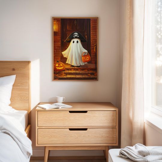 Discover Cute Pirate Ghost Halloween Canvas Art | Trick or Treat Pumpkin Ghost | Fall Kids Room Decor | Vintage Spooky Wall Print