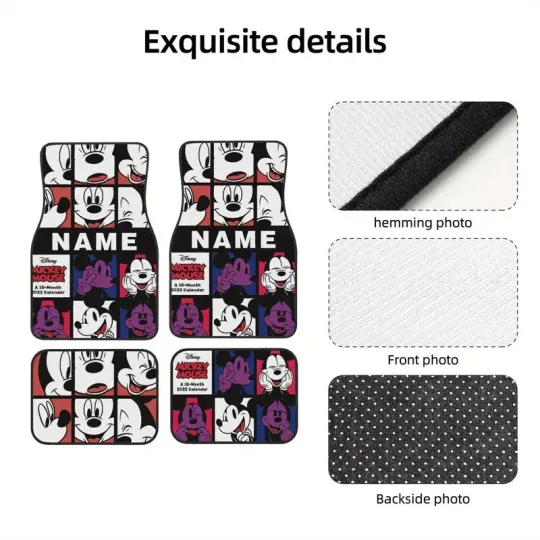 Mickey Mouse Car Floor Mats Custom Text Gift Set For SUV Truck Sedan Interior