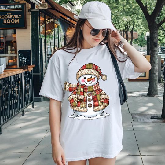 Discover Patchwork Snowman Christmas T-Shirt, Merry Christmas