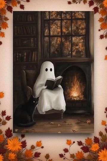 Discover Halloween Poster : Whimsical Home Decor, Halloween Ghost, Halloween Ghost, Canvas Print, Wall Decor, Pumpkin Poster