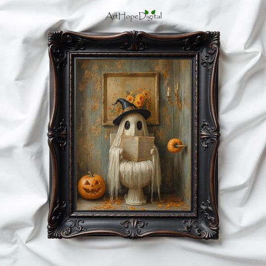 Discover Funny Ghost on Toilet Halloween Bathroom Art (Digital Download)