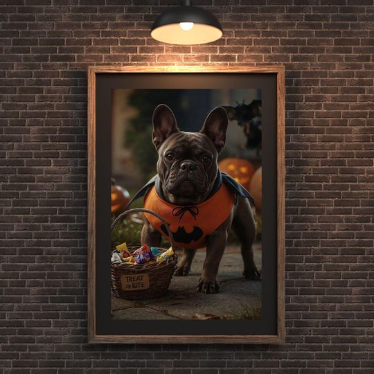 Discover French Bulldog Halloween Digital Print  Spooky Dog Wall Art, Cute Festive Poster Instant Download