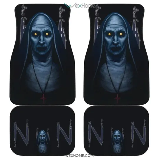 Discover Scary Nun Face Car Mats Horror Movie Black White Gift For SUV Sedan Truck Use