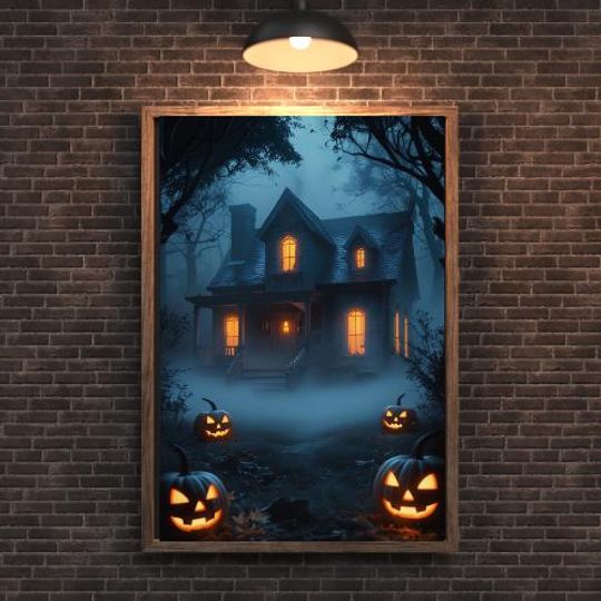 Haunted House Wall Art, Halloween Vintage Print, Dark Academia Print, Spooky House Printable Art