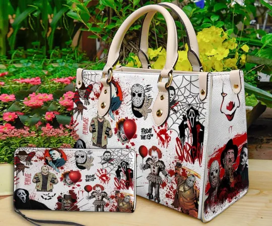 Discover Personalized Horror Halloween Leather Handbag, Horror Shoulder Bags