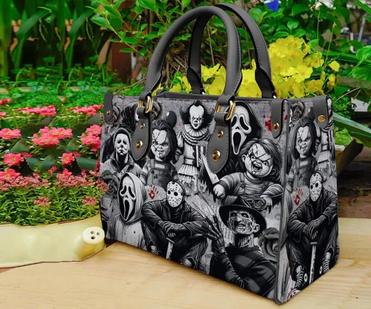 Discover Horror Halloween Personalized Leather Handbag,Horror Movie Shoulder Bag