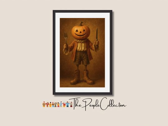 Halloween Pumpkin Head : Vintage Halloween Poster  By Framelyy PE-4