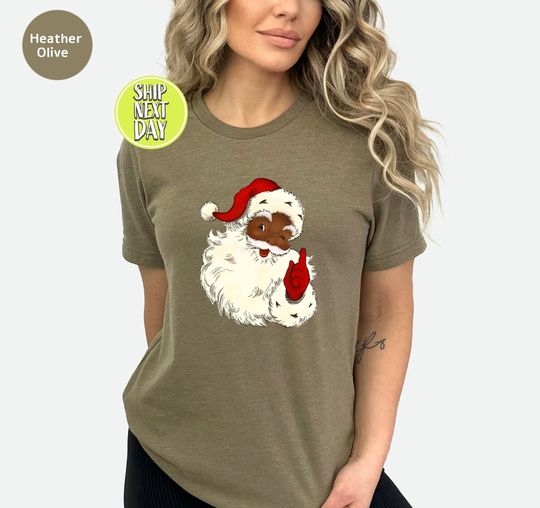 Discover African Black Santa T-Shirt, Vintage Christmas Tee, Black Santa Claus Shirt
