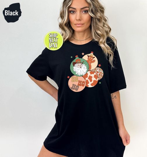 Discover Retro Western Christmas Ornaments T-Shirt with Santa Cowboy