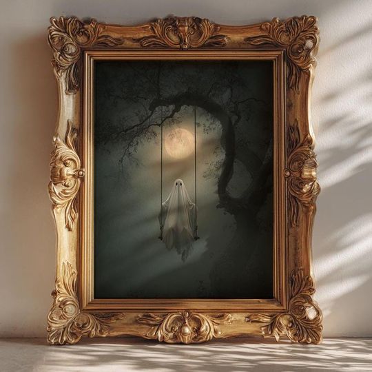 Discover Ghost on a Swing Wall Art  Rustic Halloween Poster, Spooky Fall Decor