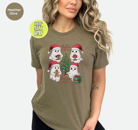 Discover Ghosts Chilling with Christmas Spirits T-Shirt - Merry Xmas Boo Cute Women’s Tee