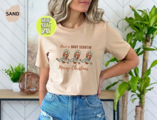 Discover Western Christmas Cowgirl T-Shirt with Boot Scootin' and Bucking Horse