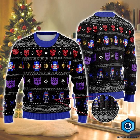 Xmas in Disguise Transformers Ugly Christmas Sweatshirt | Optimus Prime Bumblebee Ugly Sweater | Autobots Christmas Xmas Sweatshirt