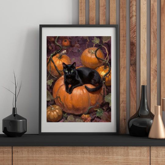 Discover Black Cat Pumpkin Poster, Halloween Poster Print, Fall Autumn Decor, Witch Cat , Spooky Season Art, DIGITAL DOWNLOAD, Witchy Black Cat Art