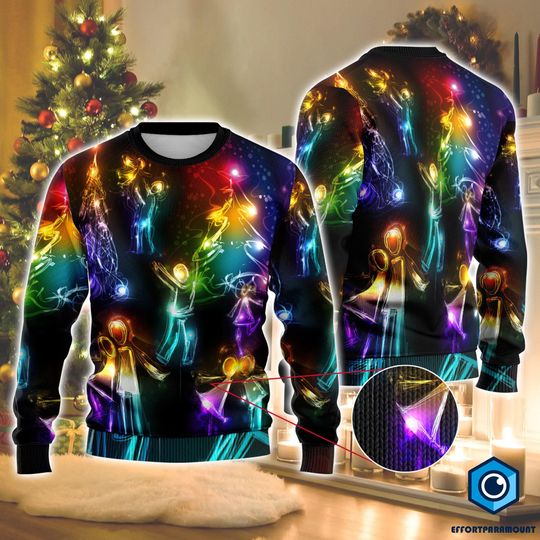 Discover Christmas Bright Neon Lighting Ugly Christmas Sweater, Santa Claus Neon Christmas Sweater, Reindeer Neon Light Xmas Sweatshirt, Xmas Party