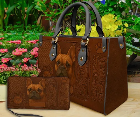 Personalized French Bulldog Leather Handbag, French Bulldog Shoulder