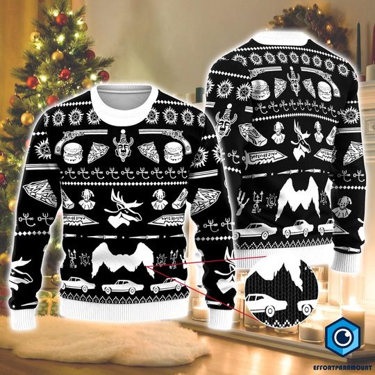 Supernatural Ugly Christmas Sweatshirt | Sam And Dean Winchesters Ugly Sweater | Supernatural Symbol Ugly Xmas Sweatshirt