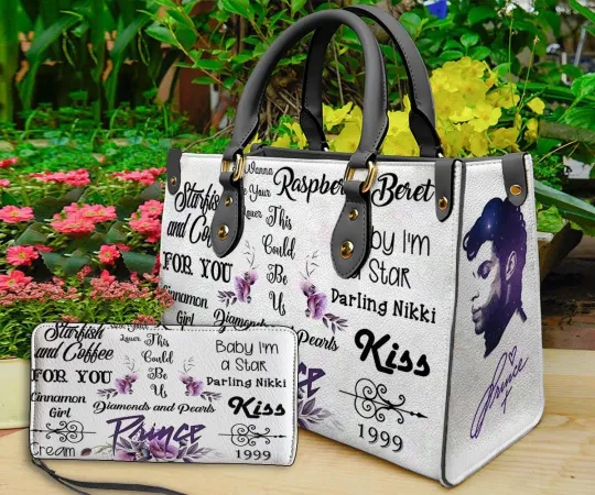 Discover Personalized Prince Pur Rain Leather Handbag, Prince Purple Woman Handbag,