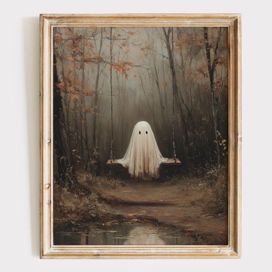 Discover Swinging Ghost Printable Wall Art | Halloween Decor | Ghost Art Print | Cute Ghost Poster | Halloween Gallery Wall | Spooky Printable