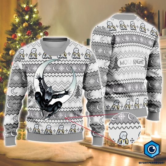 Moon Knight Ugly Christmas Sweatshirt | Ugly Christmas Sweater | Marc Spector Mr Knight Ugly Sweater | American Serie Ugly Xmas Sweatshirt