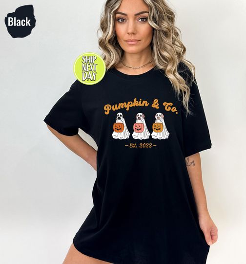 Discover Retro Pumpkin and Co. T-Shirt, Thanksgiving Dog Tee, Fall Pumpkin Shirt, Ghost Dogs Tee