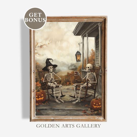 Discover Gothic Skeleton Coffee Halloween Print: Spooky Autumn Decor