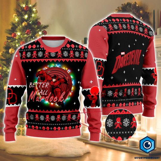 Better Call Murdock Daredevil Ugly Christmas Sweatshirt | Daredevil Ugly Sweater | Matt Murdock Superhero Ugly Xmas Sweatshirt
