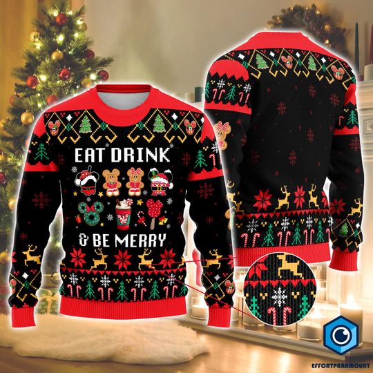 Eat Drink and Be Merry Disneyland Ugly Christmas Sweater, Disneyland Christmas Sweater, Magic Kingdom, Christmas Party 2025 Sweater